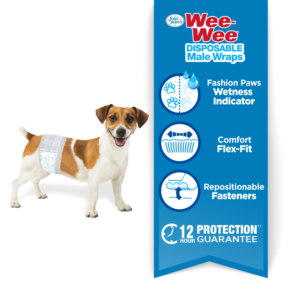 Four Paws Wee-Wee Disposable Male Dog Wraps, 12 Pack X-Small/Small