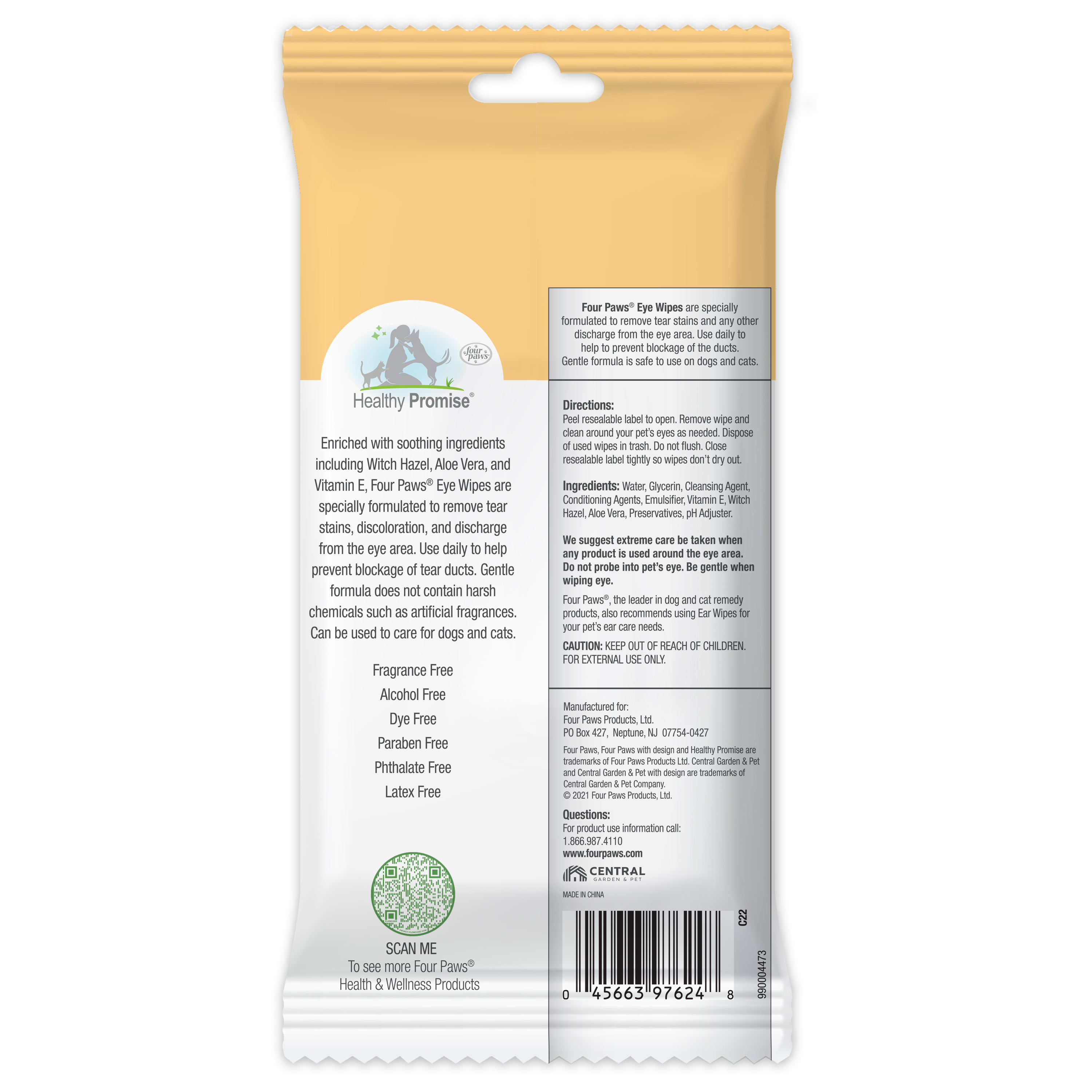 Four Paws Healthy Promise Eye Wipes for Dog & Cat 35ct.