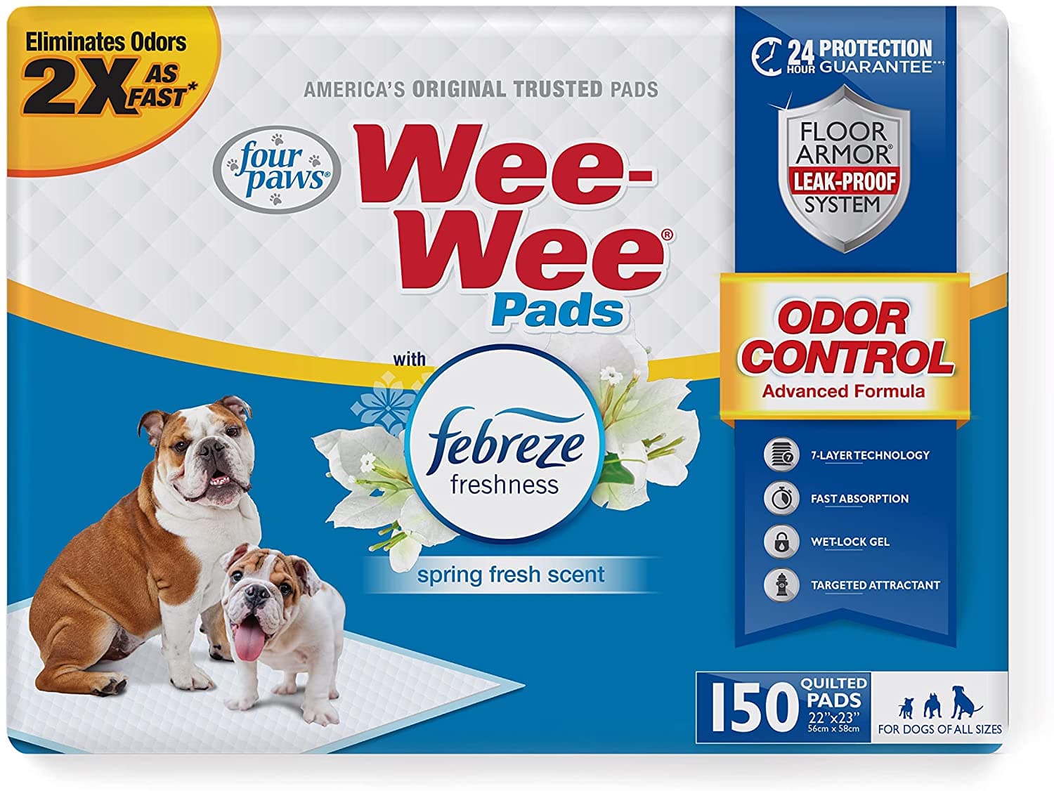 FOUR PAWS WEE-WEE ODOR CONTROL PADS WITH FEBREZE FRESHNESS 150 CT Bulk Pack Box
