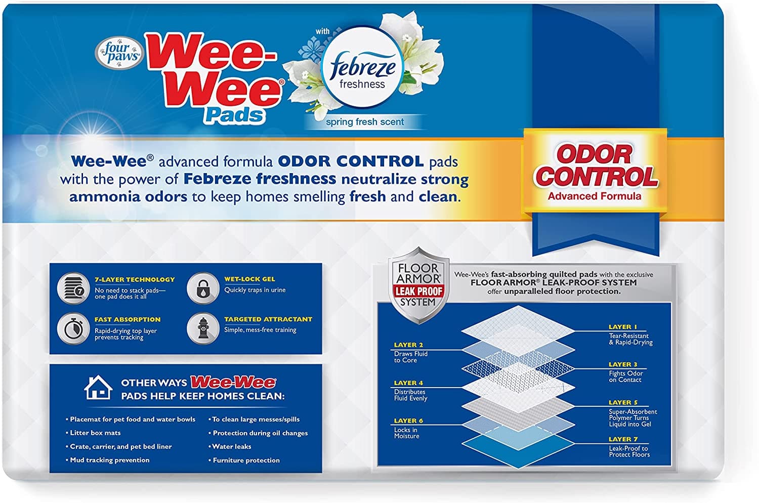 FOUR PAWS WEE-WEE ODOR CONTROL PADS WITH FEBREZE FRESHNESS 150 CT Bulk Pack Box