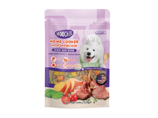 Moochie  Home Cooked Dog Food  - Joint and Bone - Lamb, Sweet Potato & Spinach Recipe 225g