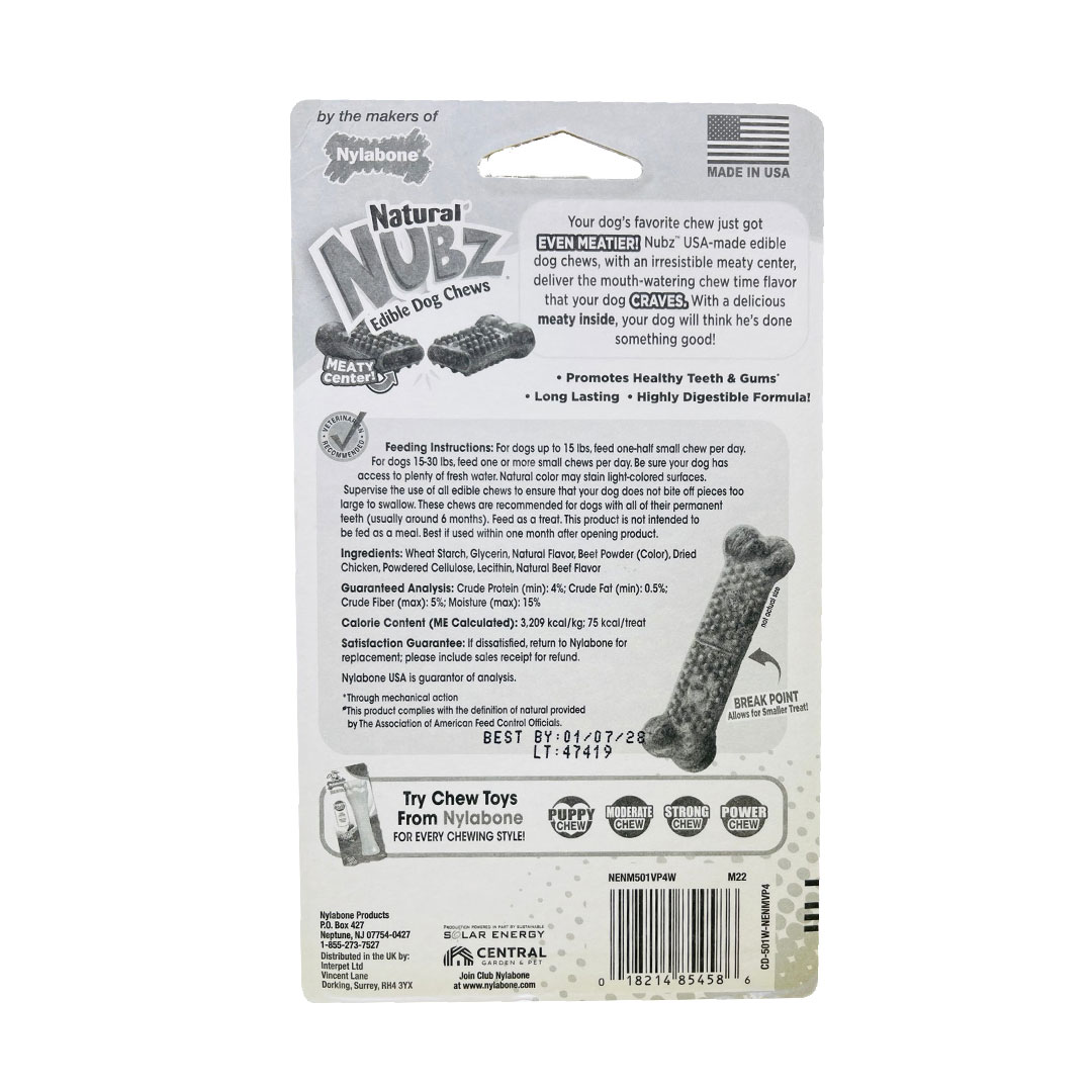 Nylabone Nubz Beef With Meaty Center 4Ct Card  Small Edible Treats