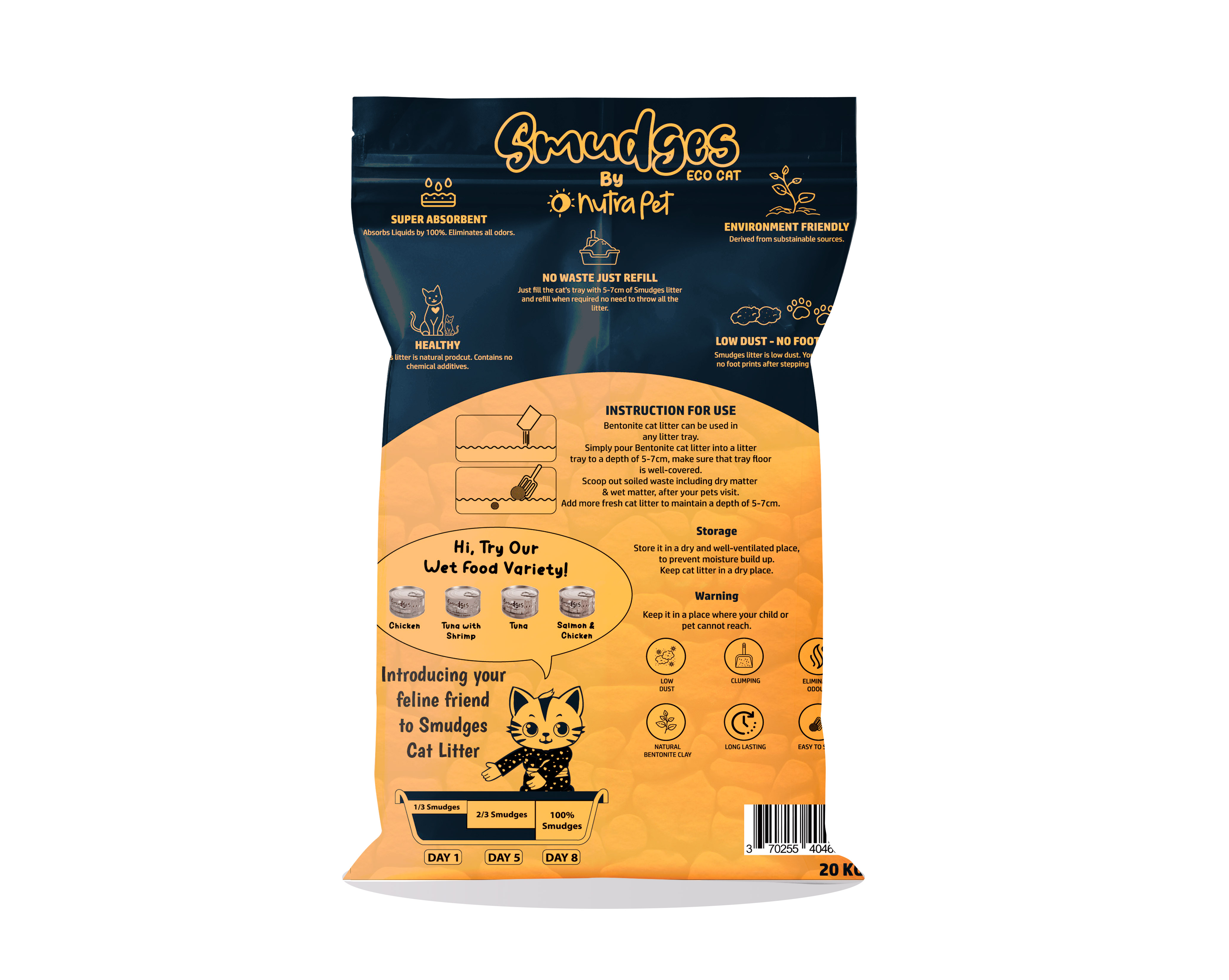 Smudges Eco cat Bentonite Clumping Cat Litter 20 Kgs-Baby Powder Scented