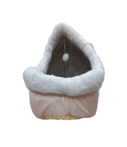 Grizzly Cat Cave Pink Plush + Cotton Pink Cat Bed - Large 45 x 45 x40cm