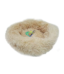 Grizzly Velor Round Plush Light Beige Dog Bed Small - 50 x 15cm