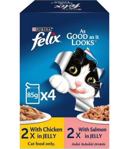 Nestle Felix Adult Chicken + Adult Salmon Jelly 4x85g