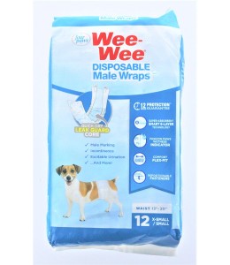 Four Paws Wee-Wee Wetness Indicator Male Dog Wraps, 12 Pack X-Small/Small