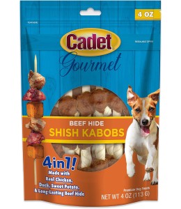 Cadet 4 oz. Beef Hide Shish Kabobs 
(Rawhide Twist Sticks wrapped in Chicken, Duck & Sweet Potato)  Dog Treats & Chews