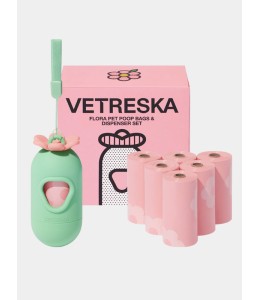 VETRESKA Flora Pet Poop Bags & Dispenser Set (1 Dispenser + 7 Rolls)