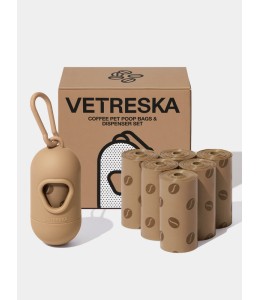VETRESKA Coffee Pet Poop Bags & Dispenser Set (1 Dispenser + 7 Rolls)