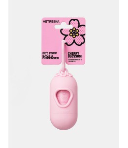 VETRESKA Cherry Blossom Pet Poop Bags & Dispenser (1 Dispenser + 1 Roll)