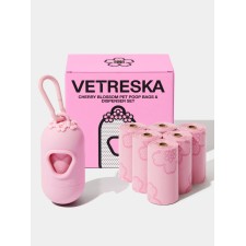 VETRESKA Cherry Blossom Pet Poop Bags & Dispenser Set (1 Dispenser + 7 Rolls)