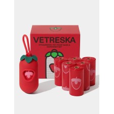 VETRESKA Strawberry Pet Poop Bags & Dispenser Set (1 Dispenser + 7 Rolls)