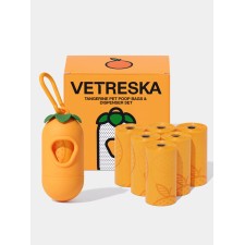 VETRESKA Tangerine Pet Poop Bags & Dispenser Set (1 Dispenser + 7 Rolls)