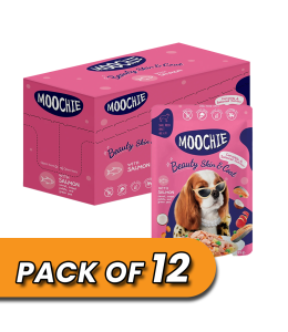 Moochie Dog Food Casserole with Salmon - Beauty Skin & Coat Pouch 85g Pack of 12