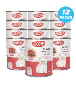 Moochie Mince With Beef In Gravy Cat Wet Food Can 400g Pack of 12
