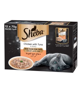Sheba Fine Wet Cat Food Pouch Chicken & Tuna in Gravy 12X70G
