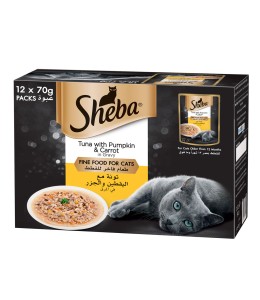Sheba Fine Wet Cat Food Pouch Tuna with Pumpkin & Carrot in Gravy 12X70G
