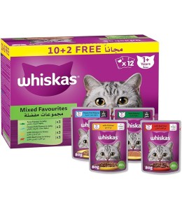 Whiskas Mixed Favourites Wet Cat Food 10+2 Multipack - 12X80G
