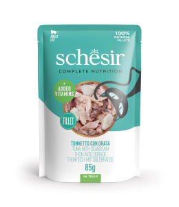 Schesir Complete & Balanced Nutrition Wet Cat Food in Jelly Pouch- Tuna With Seabreem 85g