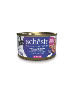 Schesir Complete & Balanced Nutrition Wet Cat Food in Broth Can- Tuna With Beef 85g