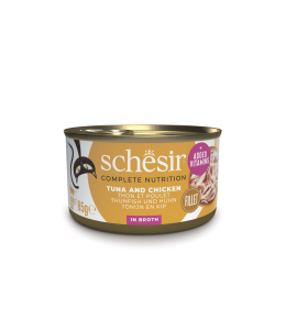 Schesir Complete & Balanced Nutrition Wet Cat Food in Broth Can- Tuna With Chicken 85g
