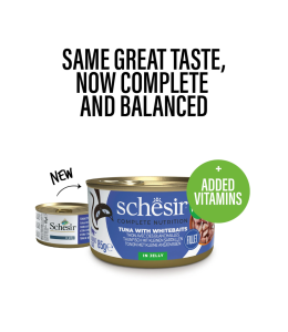 Schesir Complete & Balanced Nutrition Wet Cat Food in Jelly Can- Tuna With Whitebait 85g