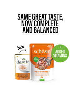 Schesir Complete & Balanced Nutrition Wet Cat Food in Jelly Pouch- Tuna & Chicken With Shrimp 85g