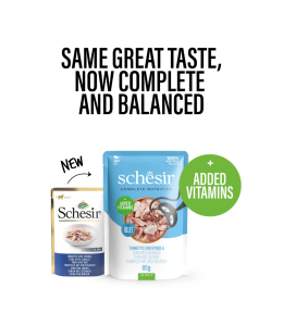Schesir Complete & Balanced Nutrition Wet Cat Food in Jelly Pouch- Tuna With Seabass 85g