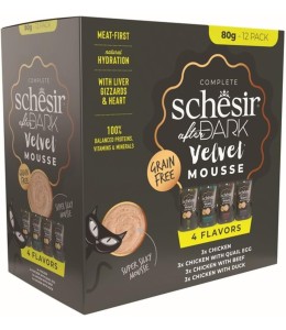 Schesir After Dark Velvet Mousse In Broth Variety Pack For Cat 960g (80g x12 Pouch) - 4 Flavors ( 3 Pouch Each Flavor)