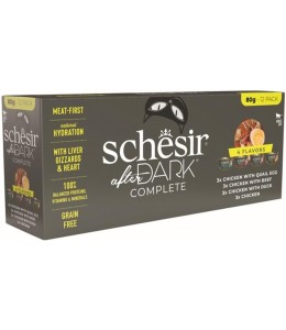 Schesir After Dark Wholefood In Broth Variety Pack For Cat 960g (80g x12 Cans) - 4 Flavors (3 Cans Each Flavor)