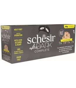 Schesir After Dark In Pate' Variety Pack For Cat 960g (80g x12 Cans) - 4 Flavors ( 3 Cans Each Flavor)