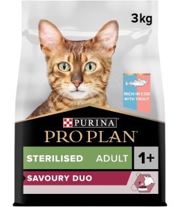 Purina Pro Plan Sterilised Adult Savory Duo Dry Cat Food with Cod and Trout, 3 kg