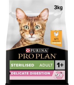 Purina Pro Plan Sterilised Adult Delicate Digestion Dry Cat Food with Chicken, 3 kg
