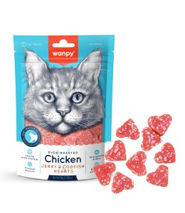 Wanpy Chicken Jerky &amp; Codfish Hearts for Cats 80g