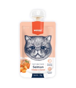 Wanpy Tasty Meat Paste Salmon, Chicken and Carrot for Cats 90g
