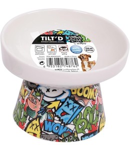 M-PETS Freestyle Tilt’d Raised Ceramic Bowl Black & White 250ml