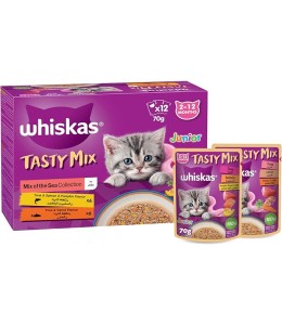 Whiskas Kitten Mix Of The Sea Collection Wet Cat Food In Jelly | Kitten 2-12 Months | 12 X 70G