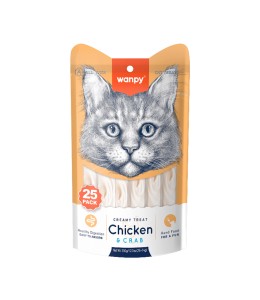 Wanpy Creamy Lickable Cat Treats - Chicken & Crab (14g x 25pc)