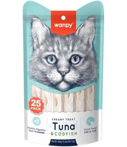 Wanpy Creamy Lickable Cat Treats - Tuna & Codfish (14g x 25pc)