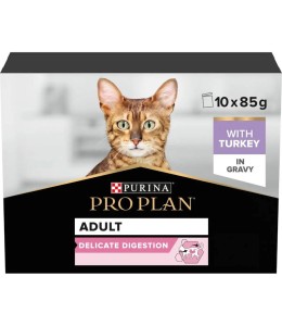 Purina Pro Plan Delicate Digestion Wet Cat Food, Turkey in Gravy, 10 x 85g