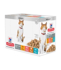 Hill's Science Plan Sterilised Adult Cat Wet Food Multipack Wet Food With Chicken, Fish, Trout & Turkey Pouches - 85g  x 12
