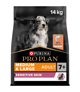Purina Pro Plan Sensitive Skin Medium and Large Senior 7+, Dry Dog food with Salmon, 14 kg