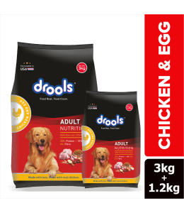 Drools Chicken and Egg Adult Dog Food, 3kg with Free 1.2kg