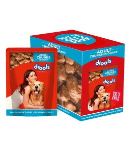 Drools Adult Wet Dog Food, Real Chicken and Chicken Liver Chunks in Gravy,10 Pouches + 2 Pouches Free (12 x 60g )