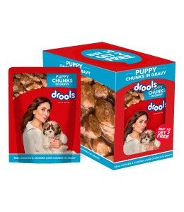 Drools Puppy Wet Dog Food, Real Chicken and Chicken Liver Chunks in Gravy,10 Pouches + 2 Pouches Free (12 x 60g )