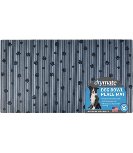 Dry Mate Dog Bowl Place Mat Paw Stripe Grey Black 12X20 Inches