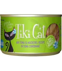 Tiki Cat Luau Wet Cat Food Papeekeo Luau Ahi Tuna Mackerel 2.8 Oz. Can