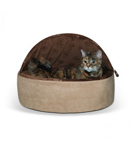 K&H Self-Warming Kitty Bed Hooded Small Chocolate/Tan 16"/41 Cms