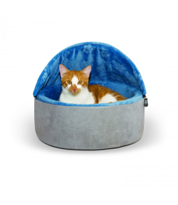 K&H Self-Warming Kitty Bed Hooded Small Blue/Gray 16"/41 Cms